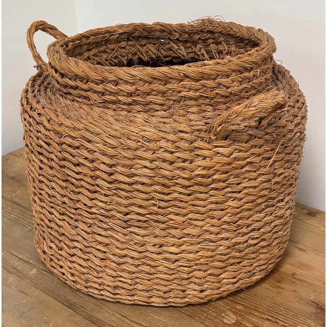 Vintage Woven Seagrass Handled Basket For Sale - Image 4 of 9