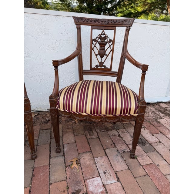 Wood Early 20th Century English Style Neoclassical Arm Chairs, Pair For Sale - Image 7 of 11