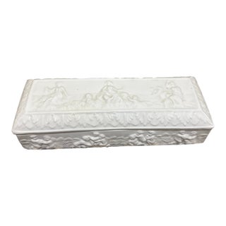 Vintage Mid-Century Modern Italian Neo-Classical Relief Ceramic Trinket Box For Sale
