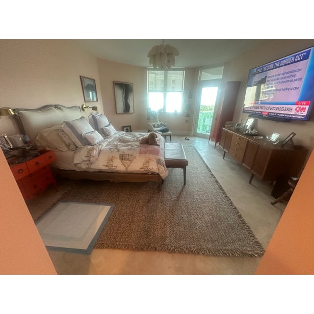 Beautiful Roche Bubois bed frame in Walnut with off white linen fabric included like new condition. Headboard does not...