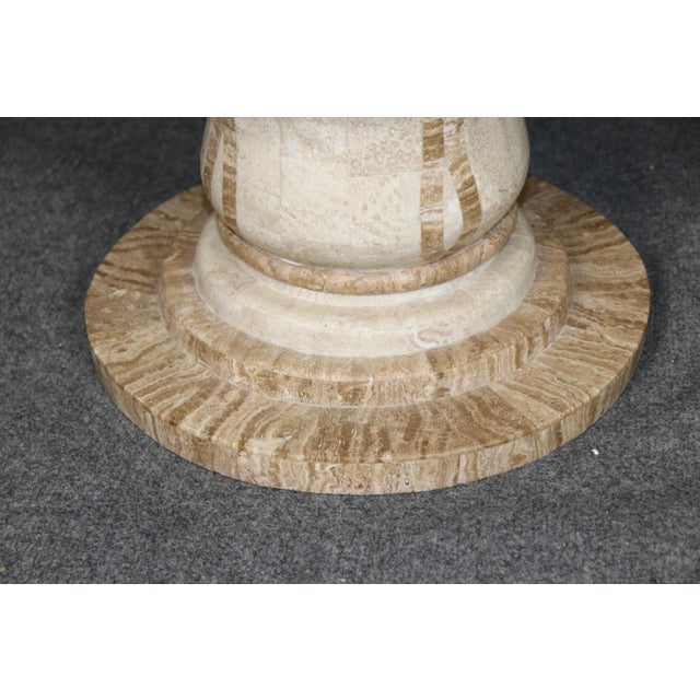 Beige Pair Vintage Tessellated Travertine Campana Urns Planters For Sale - Image 8 of 10