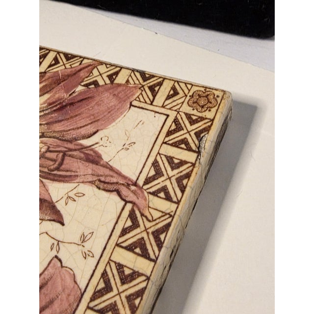Pair of Antique English Botanical Tiles For Sale - Image 4 of 14