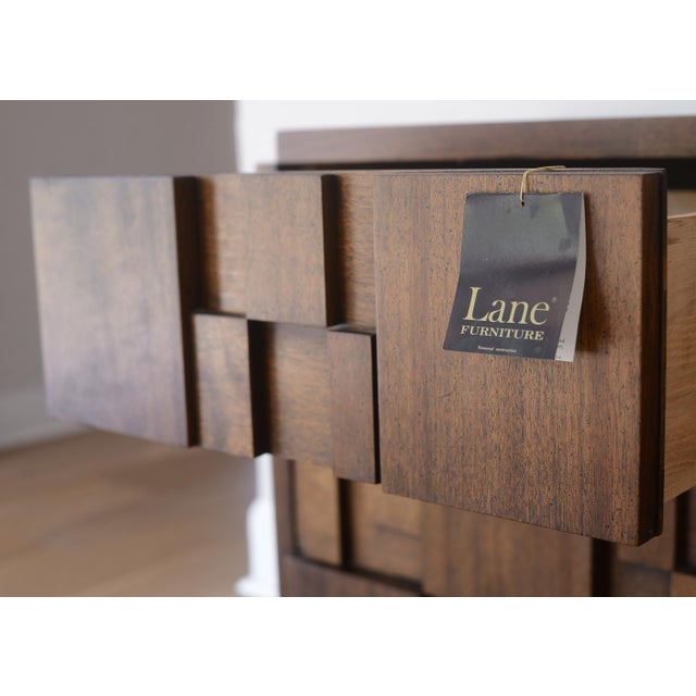 MCM Lane Brutalist Staccato Lowboy Dresser & Mirror Set For Sale - Image 9 of 18
