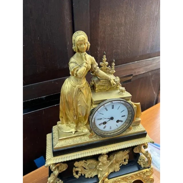 French Antique French Bronze Mantle Clock For Sale - Image 3 of 7
