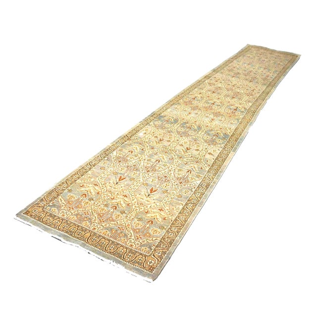 Persian Tabriz Wool 3x15 Blue & Ivory Handmade Runner Rug #1142901 For Sale In Houston - Image 6 of 7