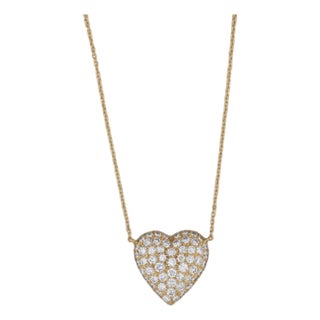 2.70ctw Diamond Heart Pendant Necklace 18k Yellow Gold 15.5" Rope Chain For Sale