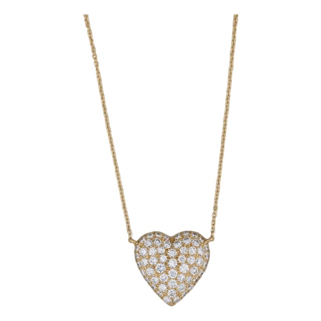 2.70ctw Diamond Heart Pendant Necklace 18k Yellow Gold 15.5" Rope Chain For Sale