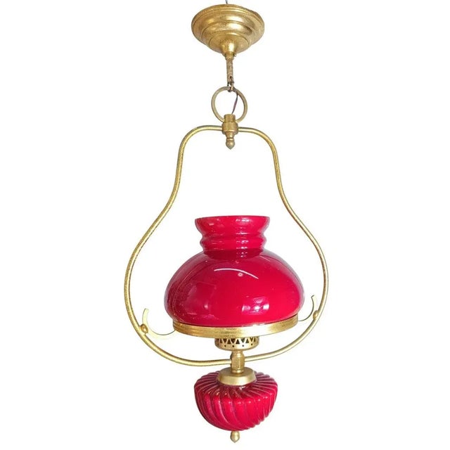 Red Hanging Lamp, 1940s For Sale - Image 3 of 6
