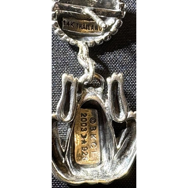 Late 20th Century Barry Kieselstein Cord Sterling Silver 925 & 14k Gold Frog & Flower Dangle Earrings, Playful Pair. For Sale - Image 5 of 6