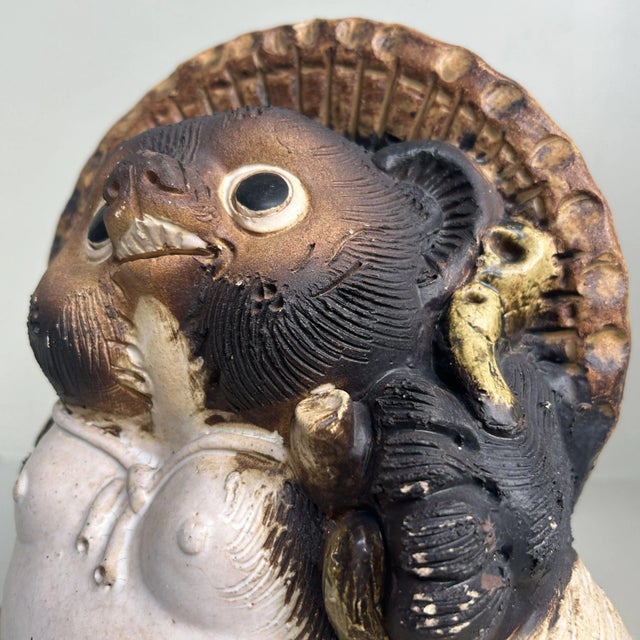 Mid-Century Modern Vintage Ceramic Tanuki Figurine Shigaraki, 1970s For Sale - Image 3 of 12