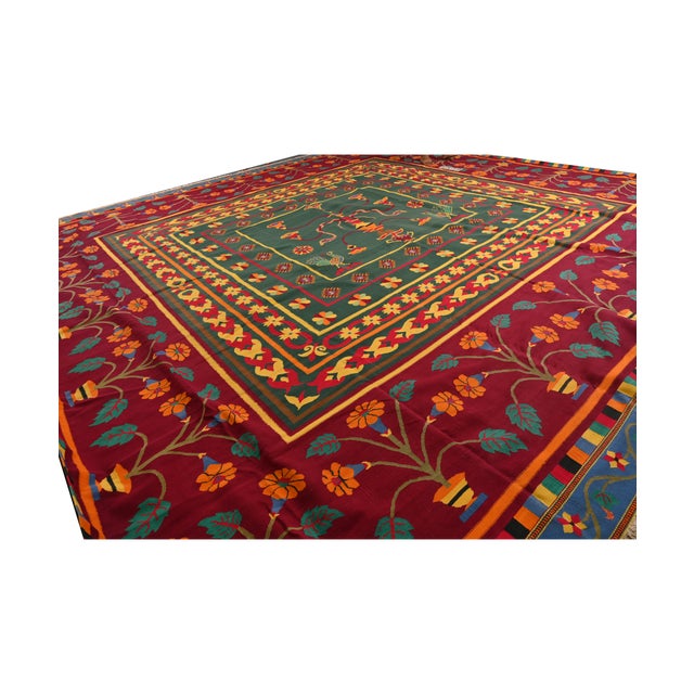 Traditional 1950s Vintage Dhurrie Square Flat Weave With Pictorial Pattern by Rug & Kilim For Sale - Image 3 of 6