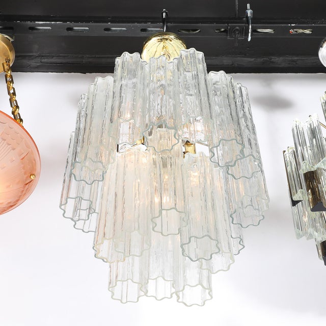 1970s Mid-Century Modernist Murano Glass Tronchi Chandelier W/ Brass Fittings For Sale - Image 5 of 18