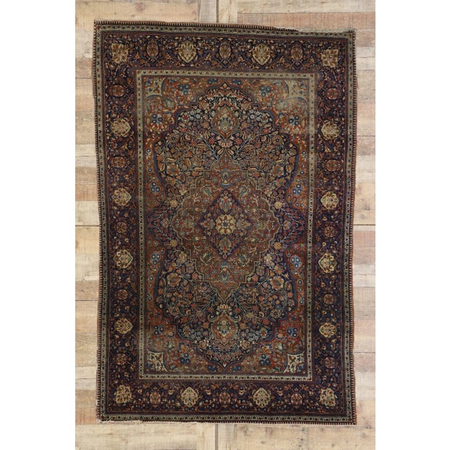 Oxblood Red Antique Persian Kashan Ateshoglou Rug - 04'03 X 06'06 For Sale - Image 8 of 9