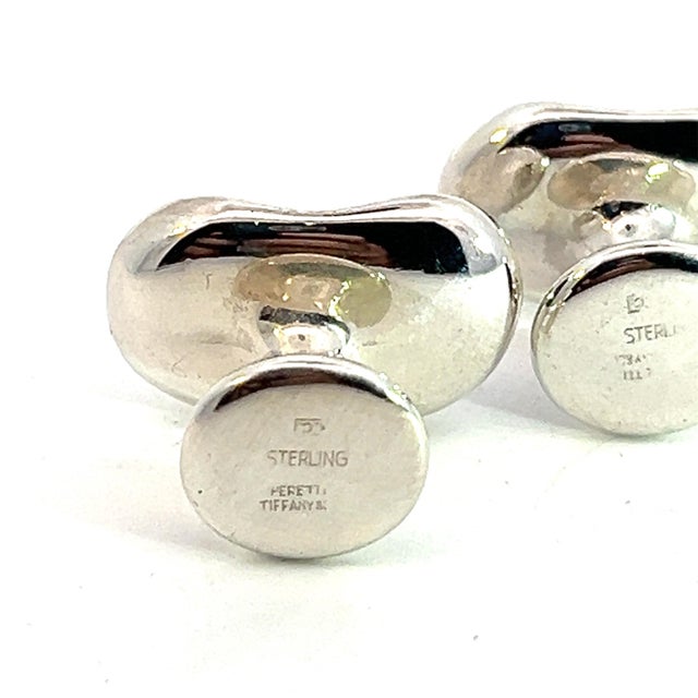 1990s Pair of Tiffany & Co Cufflinks By Elsa Peretti Sterling Silver Estate For Sale - Image 4 of 6