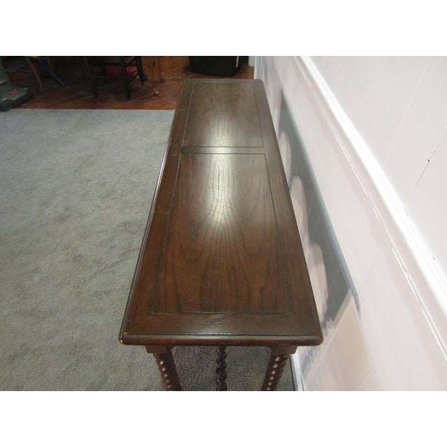 Henredon Henredon Solid Oak Barley Twist Leg Console Table For Sale - Image 4 of 9