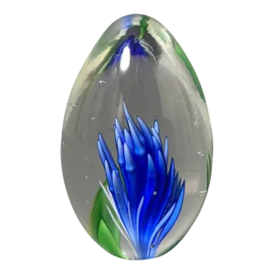 Vintage Italian Art Glass Paperweight Blue and Green Egg Shape