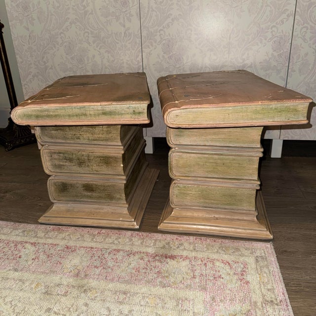 1980s Postmodern Polychrome Plaster Stacked Book Side Tables - A Pair For Sale In Jacksonville, FL - Image 6 of 7