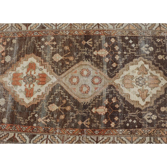 Antique Persian Long Malayer Runner Medallion Design in Brown, Gray, Steel Blue 3'5 X 18' For Sale - Image 11 of 13