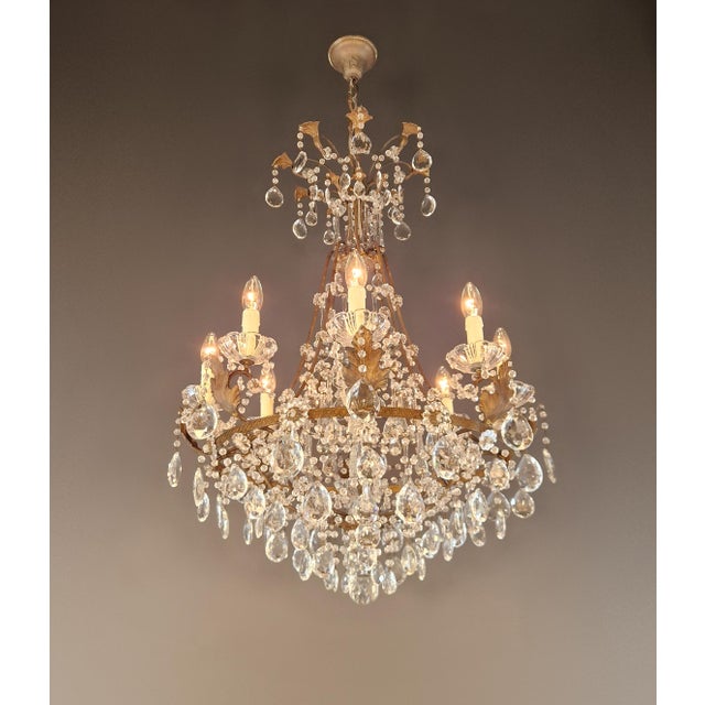 Antique Louis XV Revival Tradition Crystal Chandelier Brass and Metal 8 Lights For Sale - Image 16 of 16