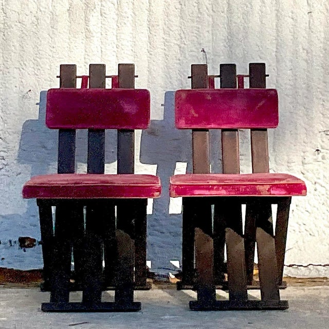 A fantastic pair of vintage MCM dining chairs. Designed by Harvey Probber for Lord and Taylor. Beautiful Moorish design...