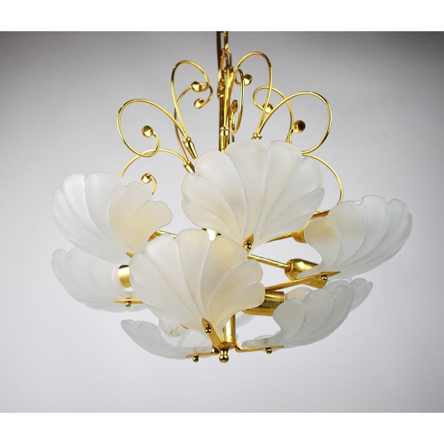 Glass Shell and Brass Chandelier attributed to Deknudt, 1970s For Sale - Image 3 of 18