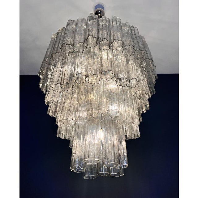 Large Vintage Murano Glass Tiered Chandelier with Smoked Glass Tube, 1990s For Sale - Image 14 of 16