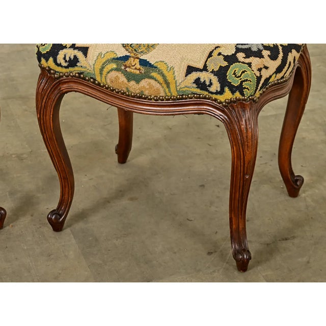 Late 19th Century French Pair of Louis XV-style Stools With Needlepoint For Sale - Image 5 of 12