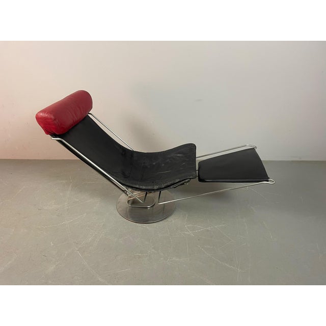 Black Mid-Century Modern Danish Interdane Lounge Chair in Black and Red Leather by Oluf Lund for Trio-Line, Denmark, 1990s For Sale - Image 8 of 17