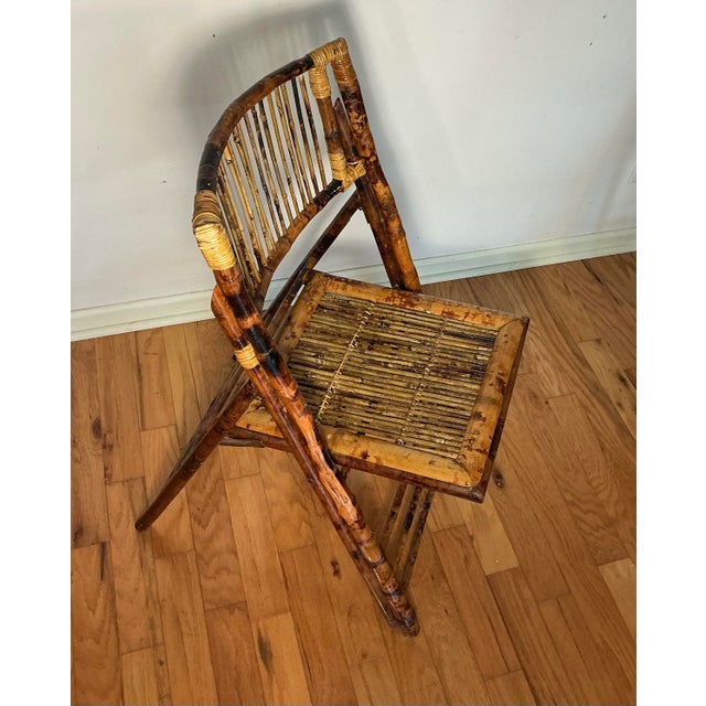 Set of Four Vintage Bamboo With Tortoise Shell Finish Folding Chairs For Sale - Image 9 of 12