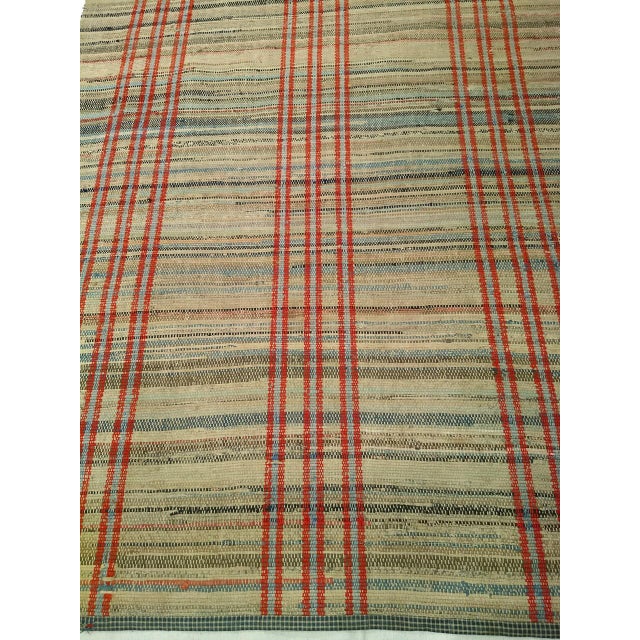 Vintage American Rag Runner, Hand-Woven Wool & Cotton, Ivory & Red Stripe Pattern, 3x13 For Sale - Image 9 of 14