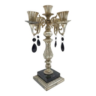 Vintage Dilly Mfg. Co. 4-Arm Candelabra With Rare Black Crystals For Sale