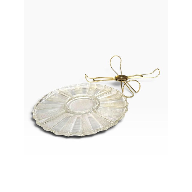 Vintage Glass Lazy Susan Serving Tray With Gold-Tone Divided Insert For Sale In Portland, ME - Image 6 of 7