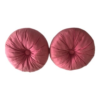 Round Pink Silk Pillows - a Pair For Sale