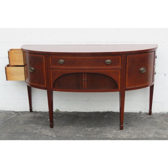 Mid 20th Century Mahogany Inlay Demilune Long Server Sideboard Credenza Bathroom Vanity For Sale - Image 5 of 13