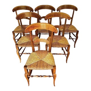 Early 20th Century French Country Dining Chairs With Rush Seats - Set of 6 For Sale