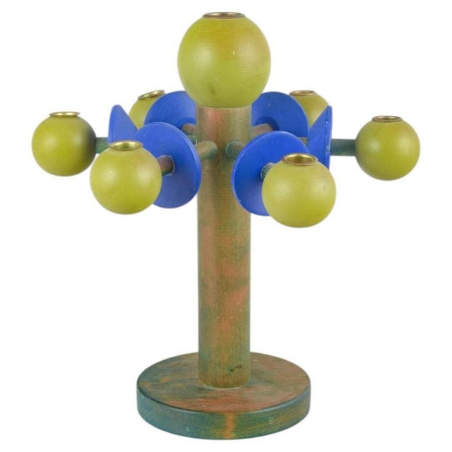 1980s Nora Stad Sweden Colorful Wooden Candlestick by Lisa Larson for Sandbergs, 1980s For Sale - Image 5 of 5