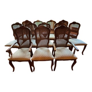 1990s French Provincial Cane Back Dining Chairs by Stanley Furniture - Set of 12 For Sale
