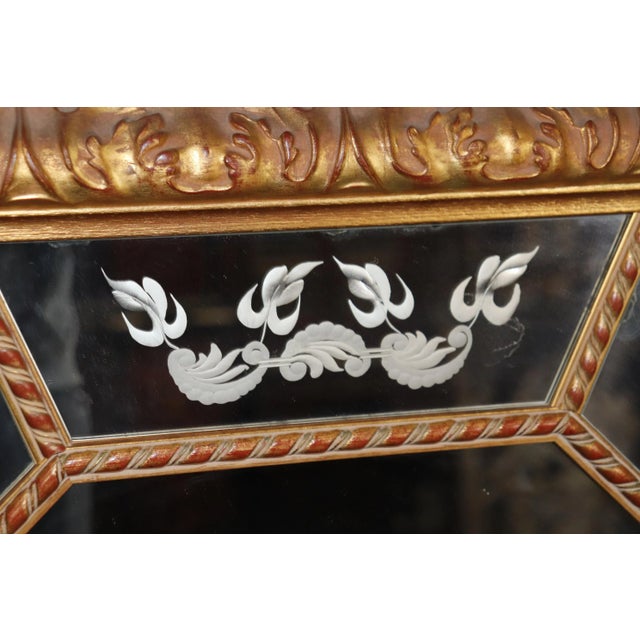 1950s Superb Etched Figural Romanesque Style Italian Octagonal Carved Giltwood Mirror For Sale - Image 5 of 11