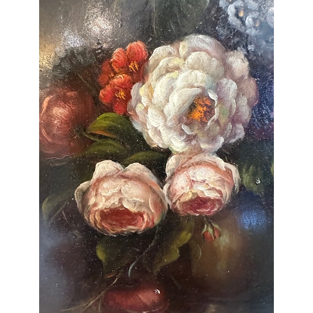 Wood Vintage Floral Still Life Paintings in Giltwood Frames -a Pair For Sale - Image 7 of 12