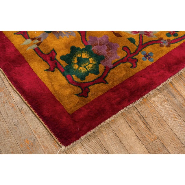 Textile 1920s Room Size Wool Fuschia Chinese Floral Modern Antique Knotted Art Deco Rug For Sale - Image 7 of 10