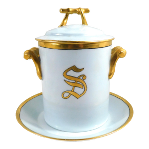 1950s Pale Blue Gda Limoges Covered Condensed Milk Jar With Lid and Underplate