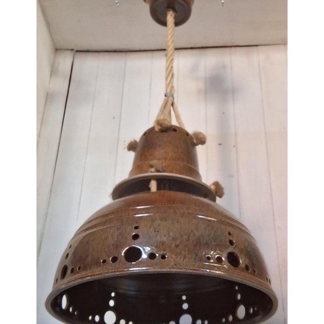 Vintage Rustic Ceiling Lamp with Ceramic Shade and Rope Mount, 1970s For Sale - Image 6 of 7