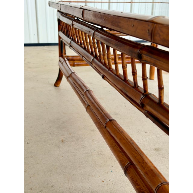 Brown Vintage Brighton Pavilion Scorched Bamboo Coffee Table With Glass Top For Sale - Image 8 of 12