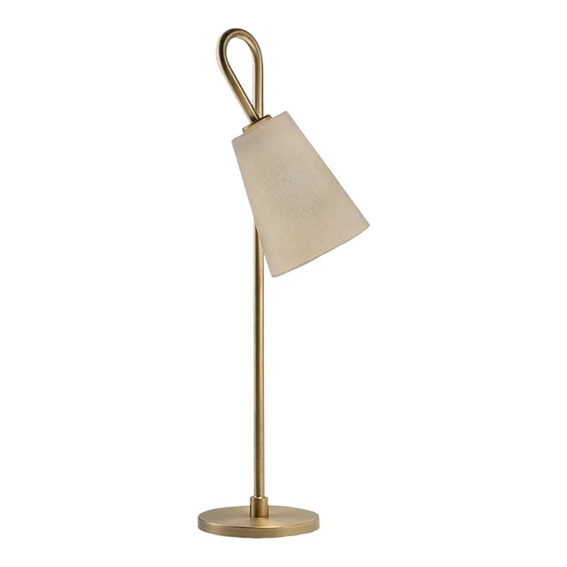 Golden Bronze Loop Table/Desk Lamp With Shade With Shade | Chairish