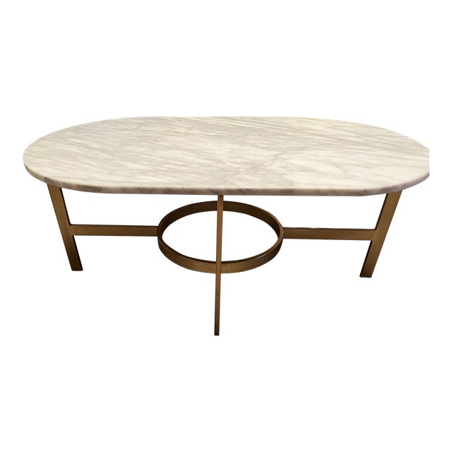 West Elm Gold White Marble Oval Coffee Table Chairish