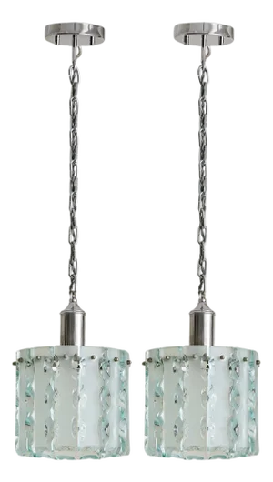 1960s Italian Hand-Chiseled Glass Pendant Attributed Fontana Arte