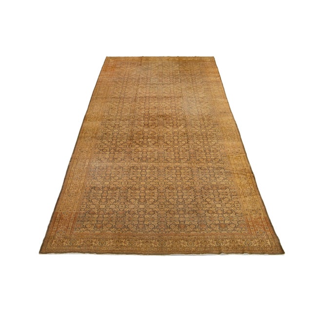 1900s Tan Antique Indian Agra Oversized Wool Rug With Allover Pattern For Sale In New York - Image 6 of 10