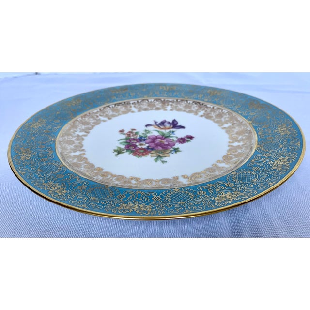 Hollywood Regency Vintage 1930s Rosenthal Germany Turquoise & Gold Encrusted Porcelain Dinner Plate For Sale - Image 3 of 8