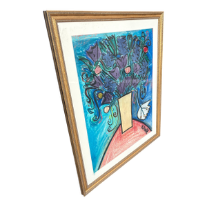 1980s Large Original Bob Paul Kane Floral Still Life Mixed Media Painting - Framed