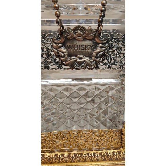 Metal Vintage Ornate 2 Decanter Tantalus - Mid-20th Century For Sale - Image 7 of 18
